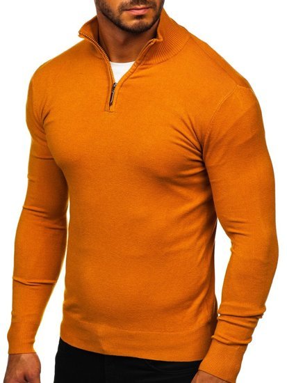 Šviesiai rudas vyriškas megztinis stačia apykakle Bolf YY08