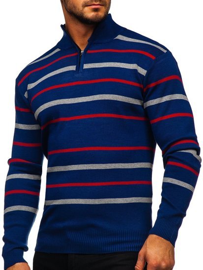 Vyriškas megztinis stačiu kaklu mėlynas Bolf W05