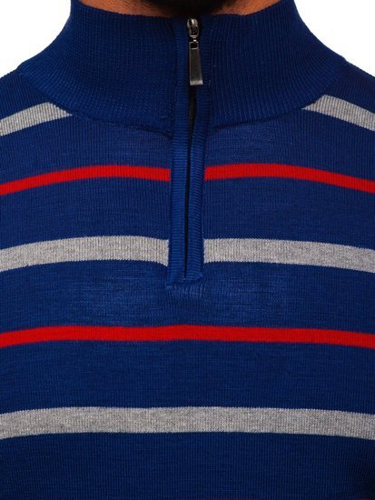 Vyriškas megztinis stačiu kaklu mėlynas Bolf W05