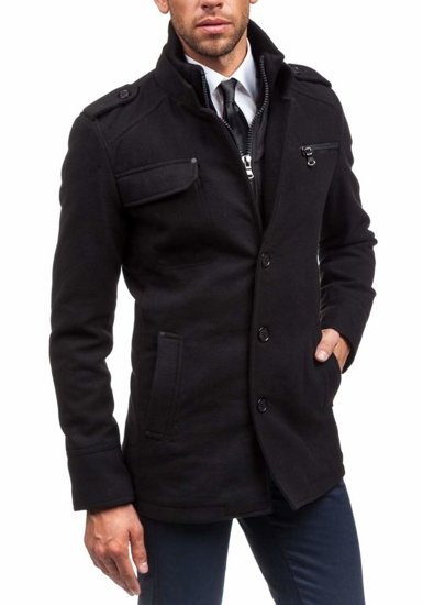 Vyriškas žieminis paltas juodas Bolf 8856B