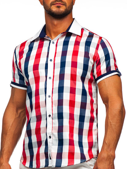 Vyriški elegantiški languoti marškiniai trumpomis rankovėmis raudoni Bolf 8901