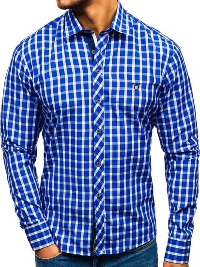 Vyriški elegantiški languoti mėlyni marškiniai ilgomis rankovėmis Bolf 4747
