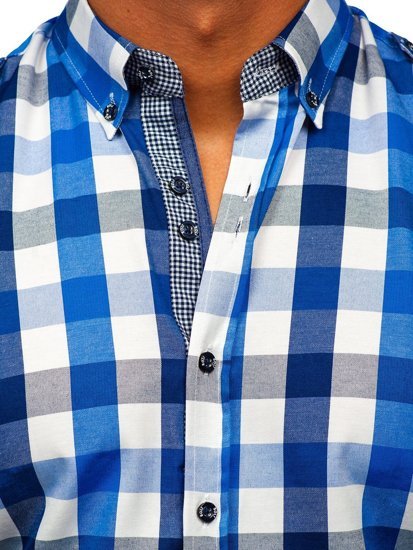 Vyriški languoti marškinėliai ilgomis rankovėmis mėlyni Bolf 2779
