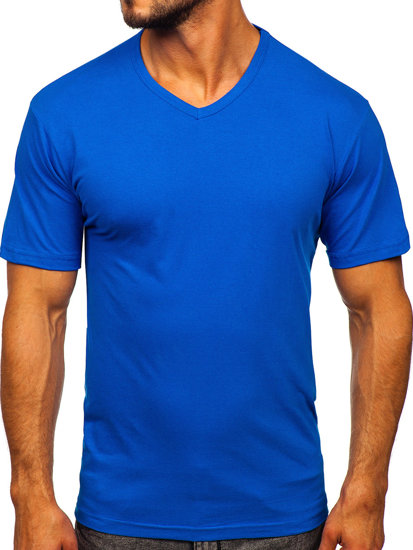Vyriški marškinėliai be paveikslėliu su V-kaklu mėlyni Bolf 192131