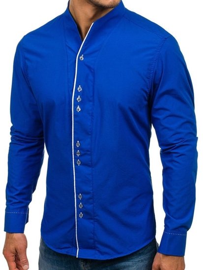 Vyriški marškiniai ilgomis rankovėmis kobalto spalvos Bolf 5720