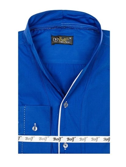 Vyriški marškiniai ilgomis rankovėmis kobalto spalvos Bolf 5720