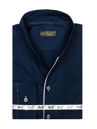 Vyriški marškiniai ilgomis rankovėmis tamsiai mėlyni Bolf 5720