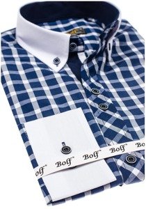 Elegentiški Vyriški marškiniai languoti ilgomis rankovėmis tamsiai mėlyni Bolf 5737