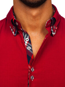 Elegentiški vyriški marškiniai ilgomis rankovėmis bordiniai Bolf 4704