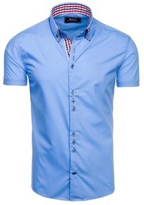 Elegentiški vyriški marškiniai trumpomis rankovėmis žydri Bolf 3507