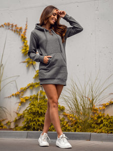Grafito spalvos ilgas moteriškas džemperis su gobtuvu Bolf YS10003