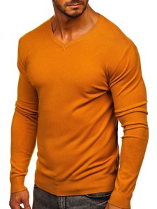 Šviesiai rudas vyriškas megztinis su V kaklu Bolf YY03