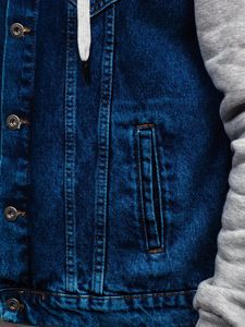 Vyriška džinsinė striukė su gobtuvu tamsiai mėlyna Bolf 211902
