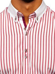 Vyriški dryžuoti marškiniai ilgomis rankovėmis raudoni Bolf 9713