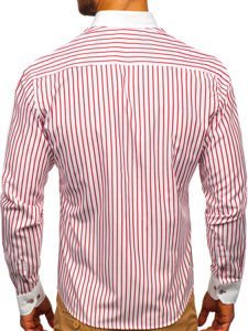 Vyriški dryžuoti marškiniai ilgomis rankovėmis raudoni Bolf 9713