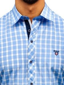 Vyriški elegantiški languoti šviesiai mėlyni marškiniai ilgomis rankovėmis Bolf 4747
